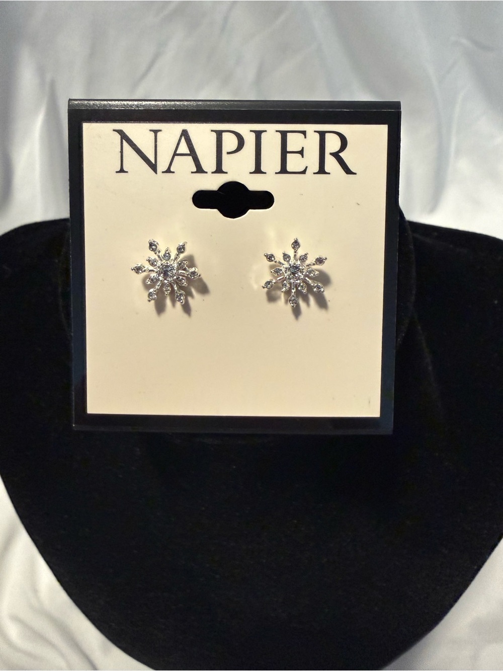 Napier Silver-tone Crystal Snowflake Stud Earrings
